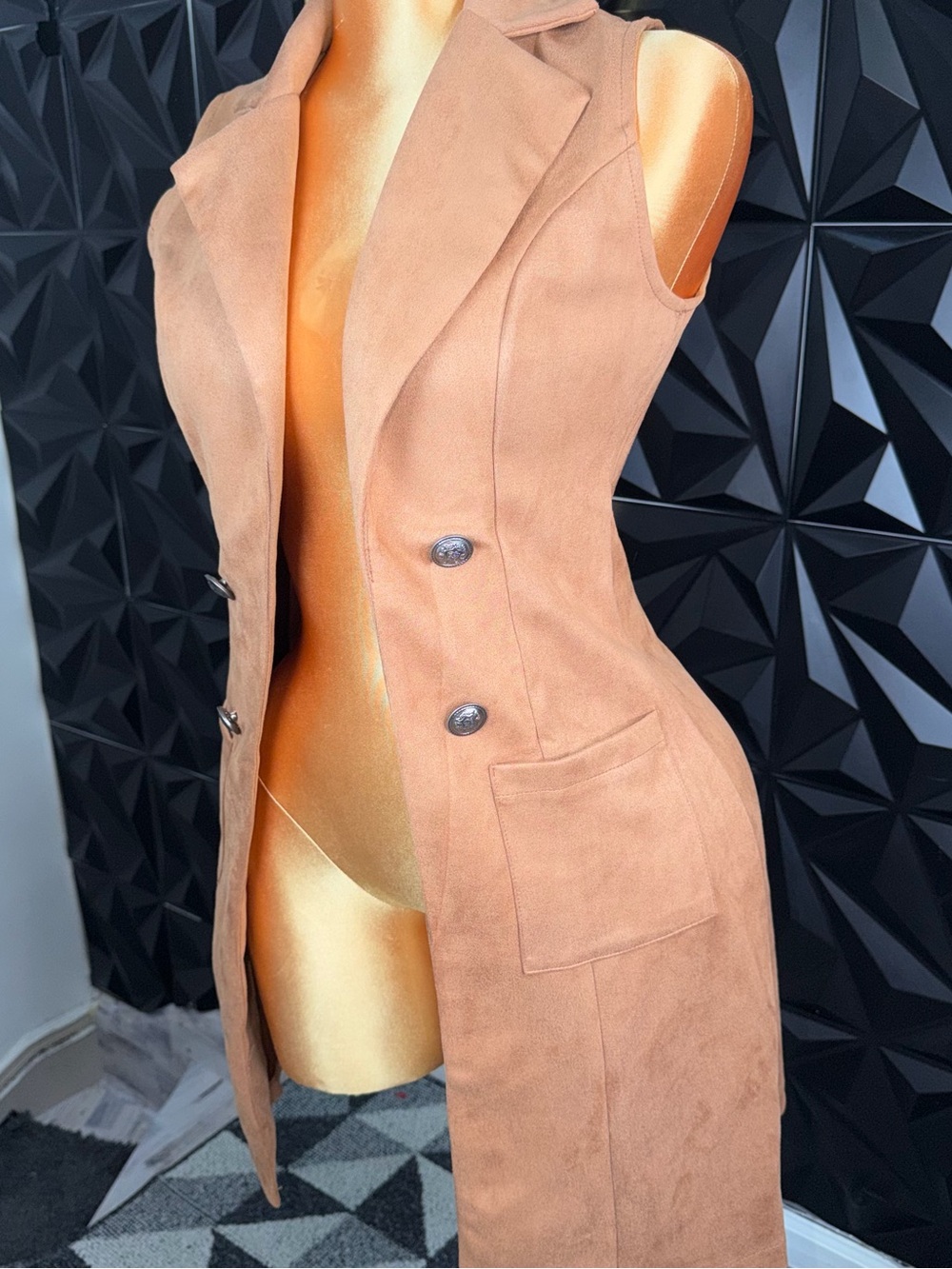 🔥🧥Sleeveless Suede-Look Long Vest in Camel